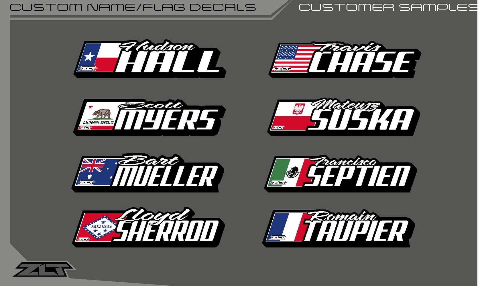 Flag Name Decal - ZLT Motocross Identification