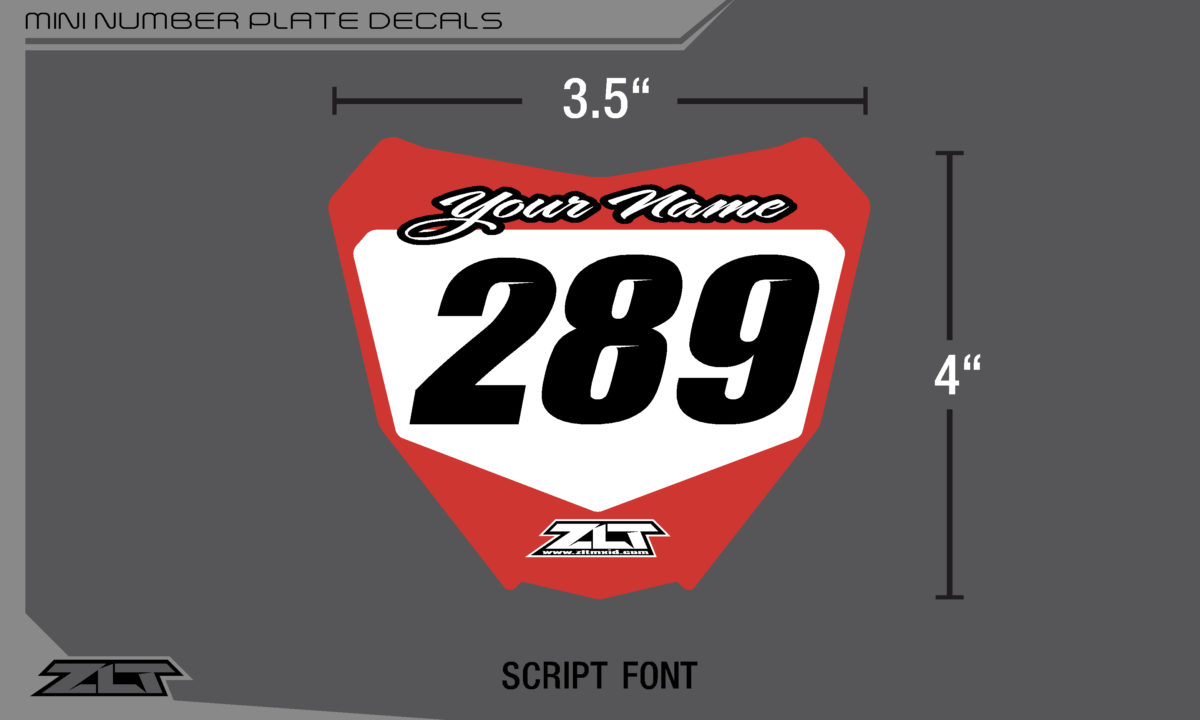 Mini Number Plate Decals - ZLT Motocross Identification
